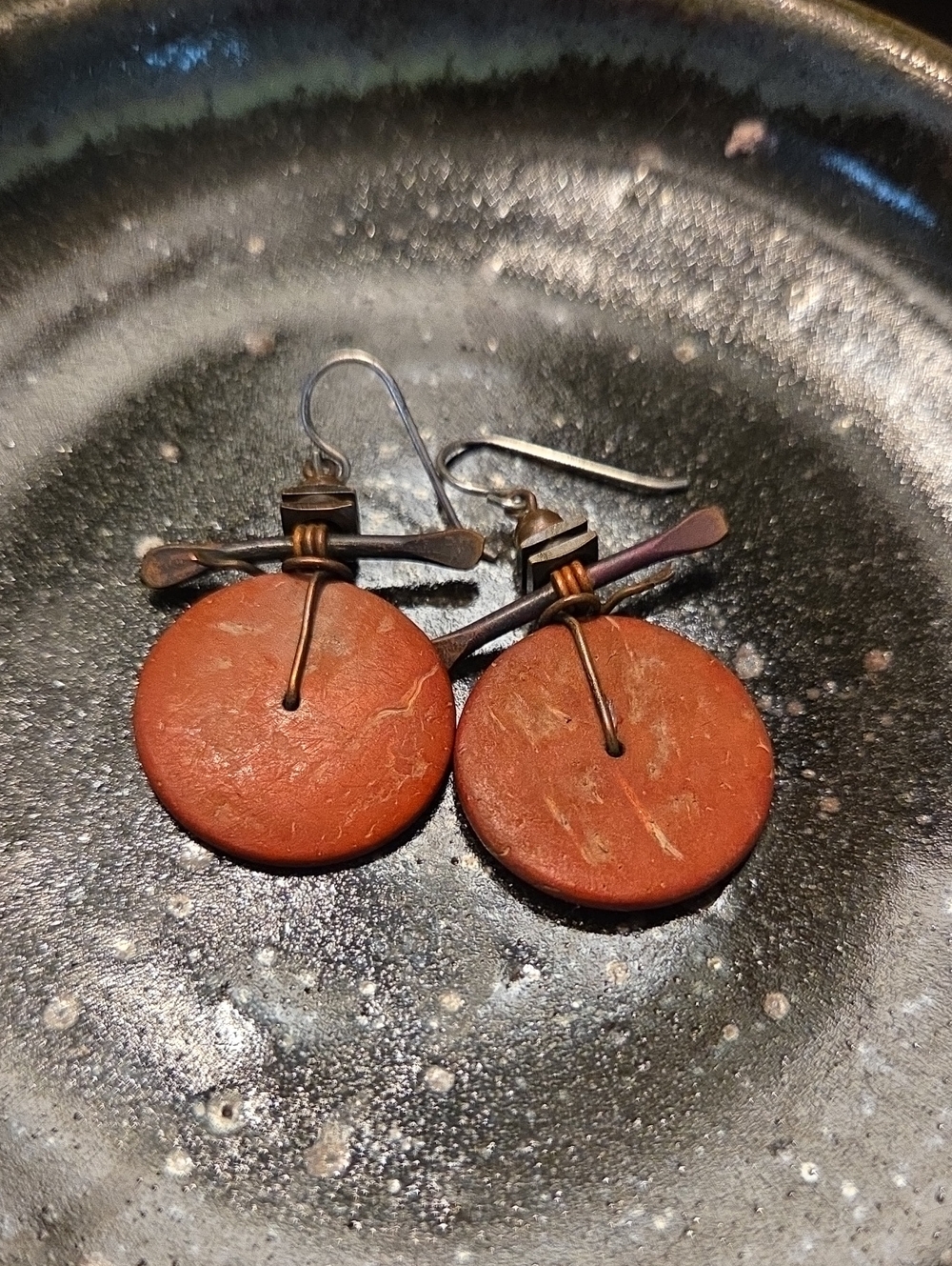 Vintage Burnt Orange Disc Drop Earrings - Women Jewelry